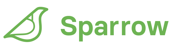 Pic of a bird with the word sparrow to the right